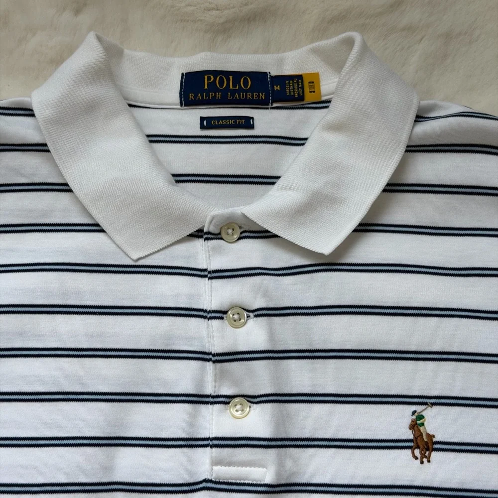 Ralph Lauren Classic Fit Striped Soft Cotton Embroidered Polo Shirt-M